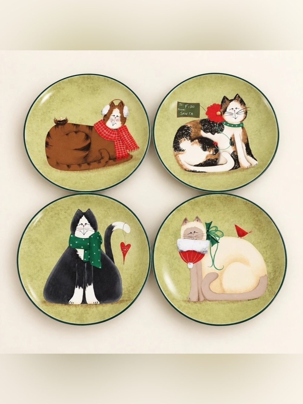 Vintage Oneida Winter Cats Plates Set of 4 | Penny Lane Holiday Stoneware